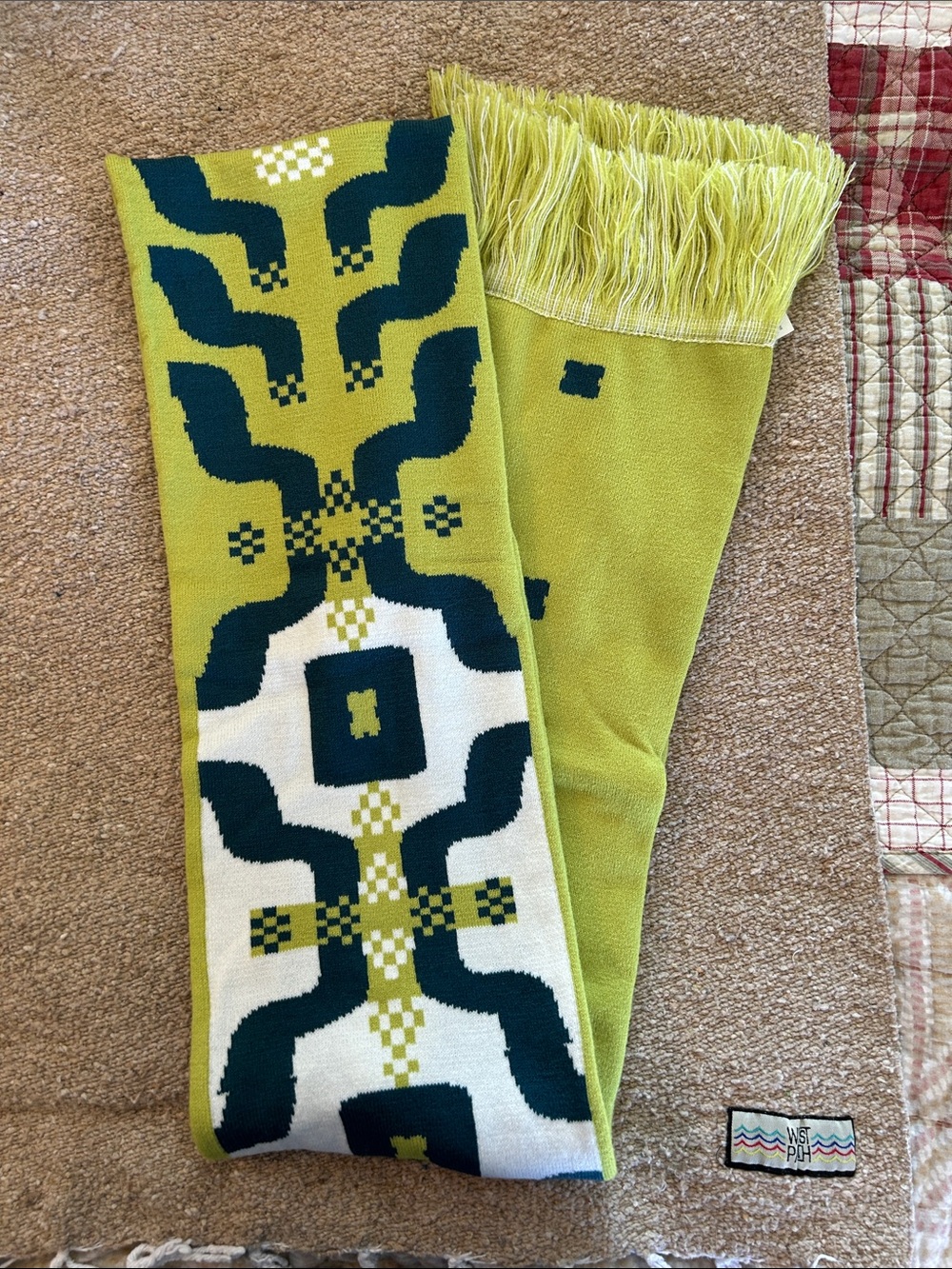 FP Movement by Free People Lime Green & Dark Teal Geometric Woven Scarf